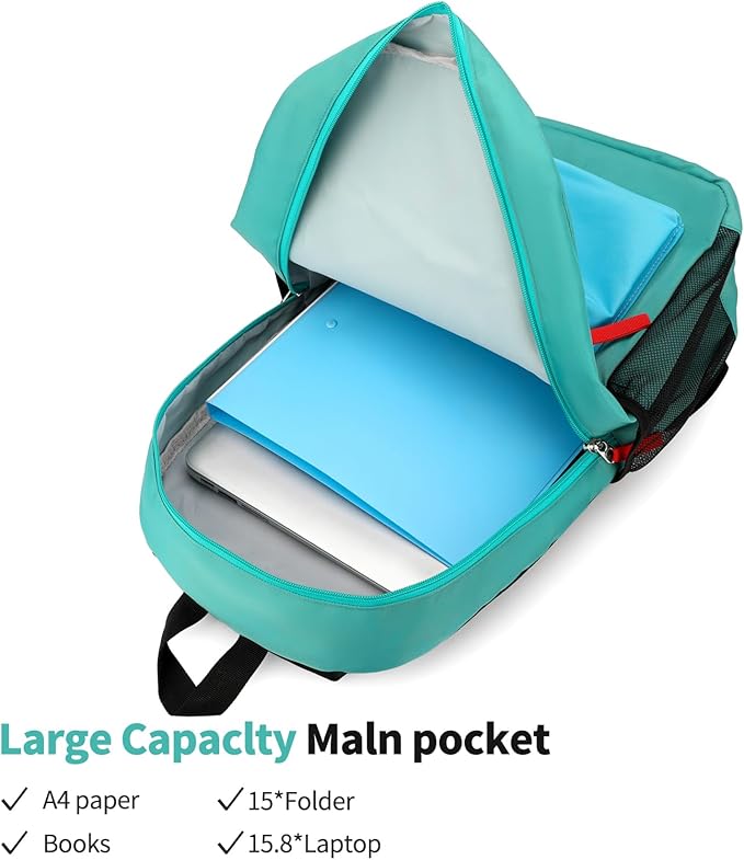 Backpack Set for Girls Boy Kids Backpack with Lunch Box for Elementary Primary Kindergarten School Bag (Pink Green, Large)