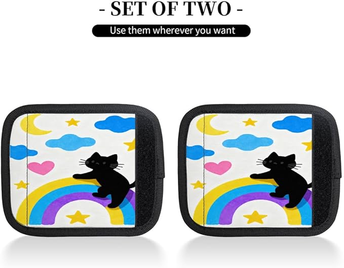2 Pack Luggage Handle Wrap with Travel Tags - Non-Slip Protective Cover Soft Handle Grips Covers for Suitcase(Rainbow Cloud Cat)
