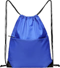 Drawstring Backpack Sports Water Resistant String Bag Sport Gym Sackpack for Women Men Large with Zipper, Royal