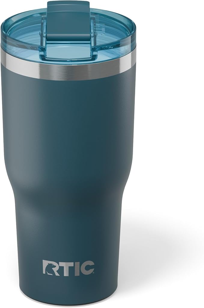 RTIC 30oz Essential Tumbler with Lid, Ceramic Lined, Insulated, Stainless Steel, Metal, Double Wall Vacuum-Insulation, Travel Cup for Iced Coffee, Tea, Hot and Cold Drink, Marine