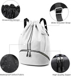 Valleycomfy Sports Drawstring Backpack - Water Resistant String Bag with Shoe Compartment Gym Backpack for Women & Men White