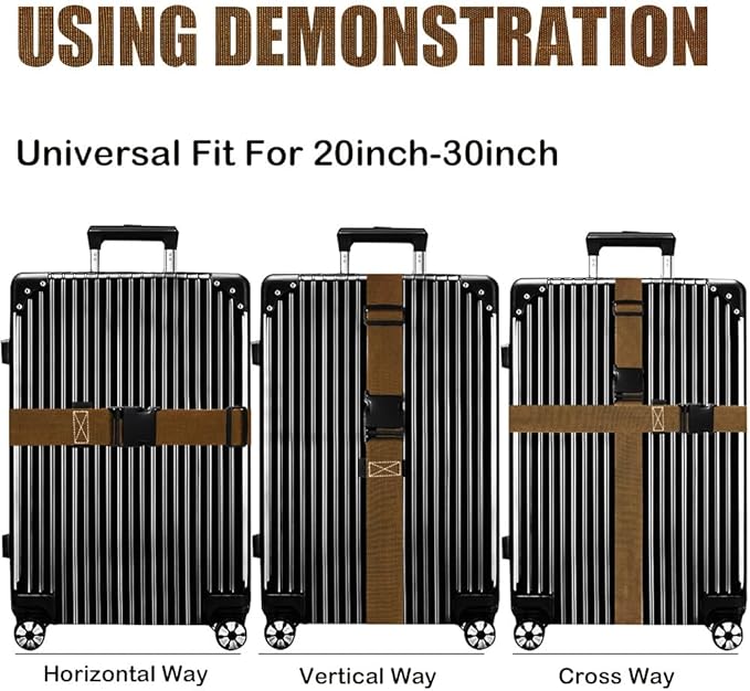 Luggage Straps for Suitcases TSA Approved-2 Pack Bright Personalized Luggage Belt Strap for Suitcase/Carry On Bag Luggage Accessories for Travel (Brown)
