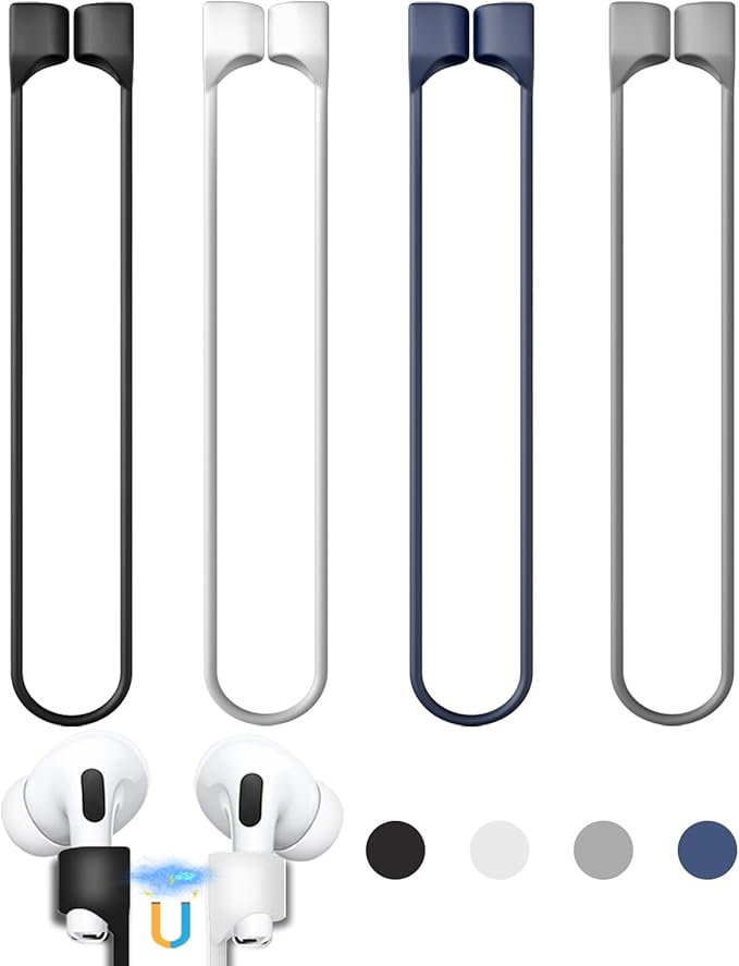 4 PackStrong Magnetic for AirPods Straps,Soft Silicone Sports Lanyard Compatible with AirPods 4rd / AirPod Pro 1st & 2nd / AirPod 3rd /AirPod 1&2-4 Color