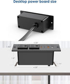 30W USB C Recessed Power Strip,Flat Plug Power Strip,2 Outlets 4 USB Ports,Furniture Flush Mount Desk Outlet,Recessed Outlet for Side Table/Sofa Table,10ft Cord(Black)
