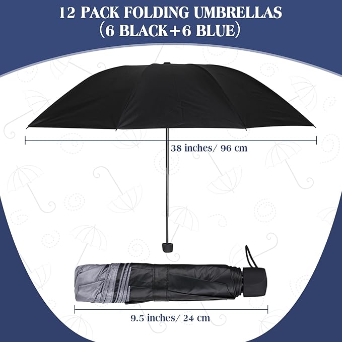 Hillban Set of 12 Windproof Travel Umbrellas Bulk Portable Folding Compact Umbrella for Rain Sun for Wind Backpack Men Women