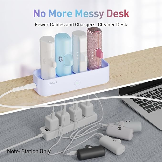 iWALK Charger Station for iWALK Portable Charger 4500mAh, 4800mAh, 5000mAh Power Bank for iPhone Charging Station Multiple USB-C Family-Sized Charger Station for Home(Station Only), Purple