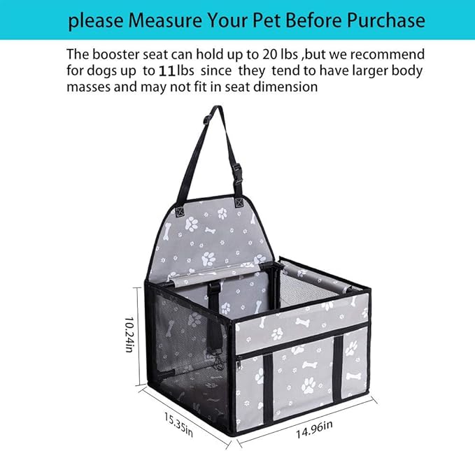 GENORTH Small Dog Car Seats for Small Dogs,Portable Puppy/Pet Car Booster Seat with Clip-On Leash and Mesh Window for Small Pet Up to 11 lbs
