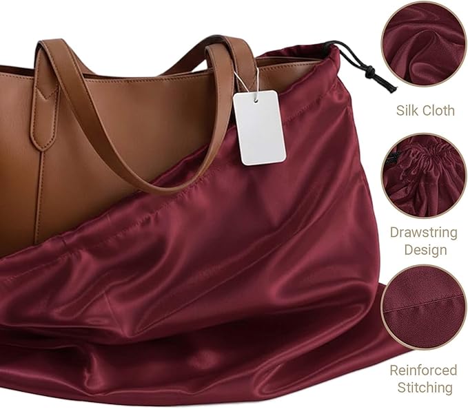 Q&J Fabric Co. 6 Pack Satin Dust Bag 19.7x23.6 inch Burgundy 100% Polyester Silk Bag Purse Dust Bag Shoe Bags for Closet Purse Protector Bag Dust Covers for Purses