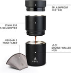 VSSL - Nest Pour Over Coffee Set | Coffee Maker for Camping | All-In-One Travel Pour Over | Transportable Dripper, 10oz Stainless Steel Travel Mug | Compact Storage & Adventure Ready | Black