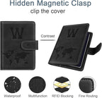 Passport Holder Wallet Cover Personalized Letter A-Z Travel Wallet RFID Blocking Passport Cover Wallet Case for Travel Passport Book Holders for Women and Men, Black-W