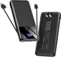 Portable Charger Power Bank with Built-in Cables and Wall Plug, 10000mAh Slim USB-C Battery Pack, 15W Fast Charging Travel Essential Portable Phone Charger Compatible with iPhone, Samsung (Black)
