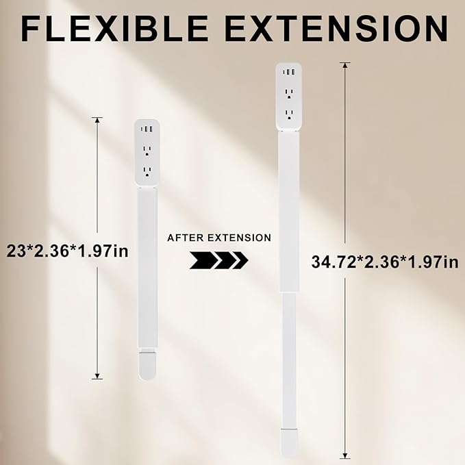 Outlet Extender Stick - Features USB-A, USB-C and 2 AC Outlets, Extends 22"-34", Rotates 180° Access Hard-to-Reach Outlets, Wall Plug Power Socket Expander Nightstands, Sofa, Desks and More