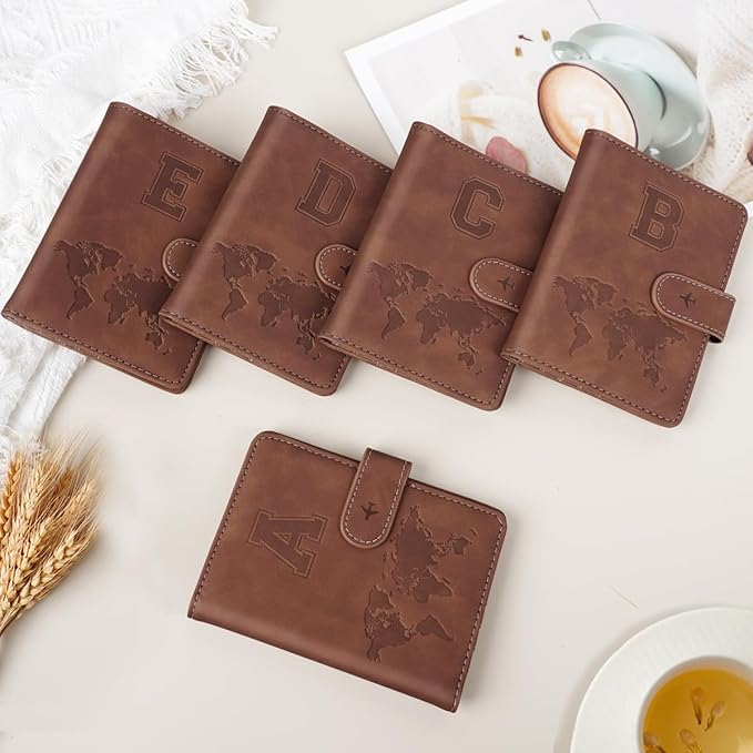 Passport Holder Wallet Cover Personalized Letter A-Z Travel Wallet RFID Blocking Passport Cover Wallet Case for Travel Passport Book Holders for Women and Men, Brown-C