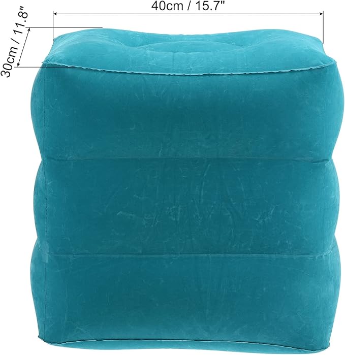PATIKIL Travel Foot Rest Pillow, Inflatable Foot Rest Mat Adjustable 3 Layers Height Sleep Flights Leg Pillow for Airplane Train Office, Teal Blue