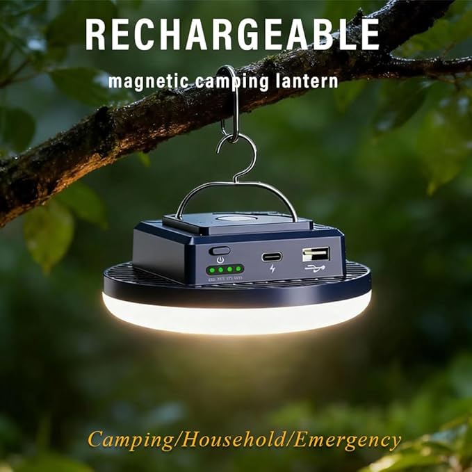 Camping Lights Tent Light 4500 Lumens 45W Rechargeable LED Lantern Magnetic Hanging, Portable USB Outdoor Canopy, Emergency Lights for Home, Lanterns for Power Outages, Ice Shanty Lights-10000mAh
