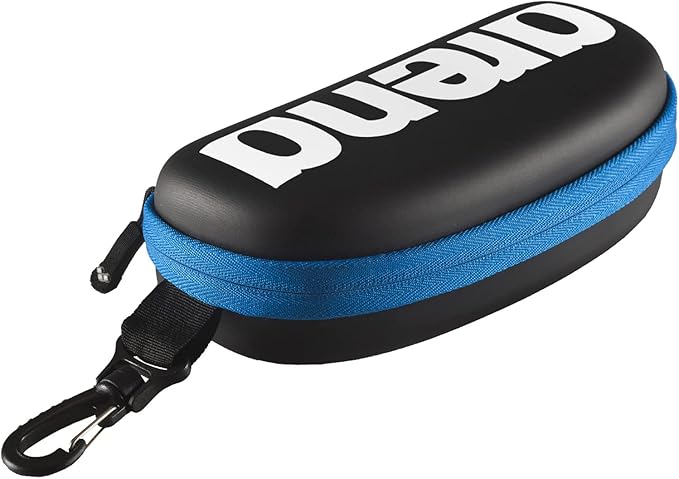 ARENA Swim Goggle Case for Swimmers Protective Hardcover Carrying Case with Clip for Backpacks, Storage and Transport, Black/White/Royal