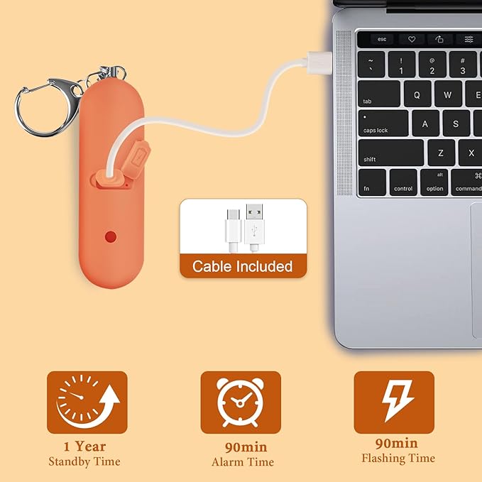 Personal Safety Alarm - Waterproof Rechargeable Security Alarm - 140dB Extra Loud Siren & Strobe Light - Self Defense Keychain - Gift for Women, Teenagers, College Girls, Seniors (Orange)