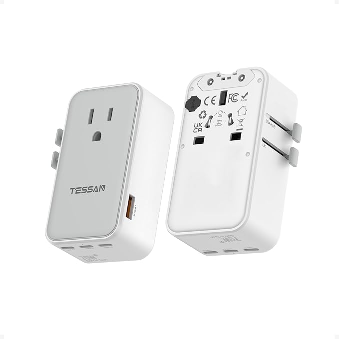 TESSAN Universal Travel Adapter 70W, Ultra Thin International Power Adapter with 4 USB Ports (3 USB C), Worldwide Plug Adaptor for US to European UK Australia Spain France Ireland (Type C G A I)