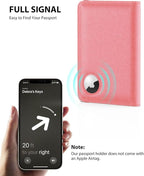 Stouchi AirTag Passport Holder, Cute Passport Holder with Airtag Slot, RFID Passport Wallet Cover for Women, Family Leather Passport Protector Case, Anti-Lost Travel Essentials, Pink
