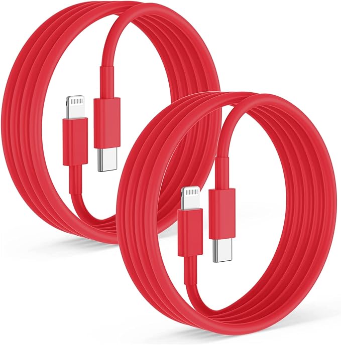 2Pack Red Fast Charger Cable 6ft [Apple MFi Certified], USB Type C to Lightning Cable 6 Foot Apple iPhone Charging Cord for Apple iPhone 14 13 12 Pro XR XS Max X 8 Plus