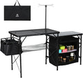 Nice C Camping Kitchen Table, Portable Folding Camp Cook Station, Storage Organizer, with Light Poles, Storage, Side Bag, Side Hooks, for Outdoor, Picnic, Beach, RV Traveling (Black)