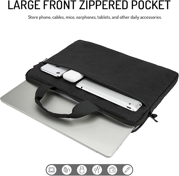 15.6-16 Inch Laptop Sleeve Shoulder Bag Notebook Chromebook Computer Carrying Case Compatible with 15.6 inch Acer Asus Dell HP Thinkpad, Black