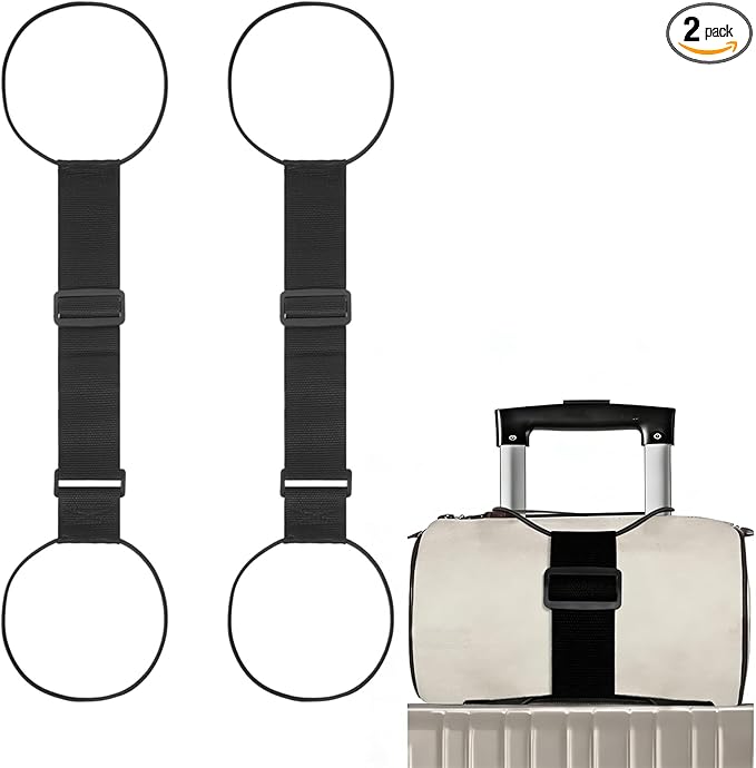 2Pcs Luggage Straps for Suitcases, Adjustable Luggage Connector Straps, Luggage Straps Bag Bungee, Add a Bag Easy to Travel Suitcase (Black)