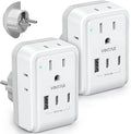 2 Pack Type E F Travel Plug Adapter, VINTAR Germany France Plug Adapter with 4 Outlets 3 USB Ports(2USB C), South Korea Outlet Adapter, Schuko Power Adaptor for US to Europe Spain Greece Iceland Korea