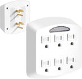 6-Outlet Extender, 3-Prong Ground Wall Tap Adapter with Safety Cap & LED Guide Light, Cruise Essentials, Multiple Plug Electrical Outlets Splitter for Home, Office, Dorm Room, ETL Listed, White