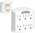 6-Outlet Extender, 3-Prong Ground Wall Tap Adapter with Safety Cap & LED Guide Light, Cruise Essentials, Multiple Plug Electrical Outlets Splitter for Home, Office, Dorm Room, ETL Listed, White