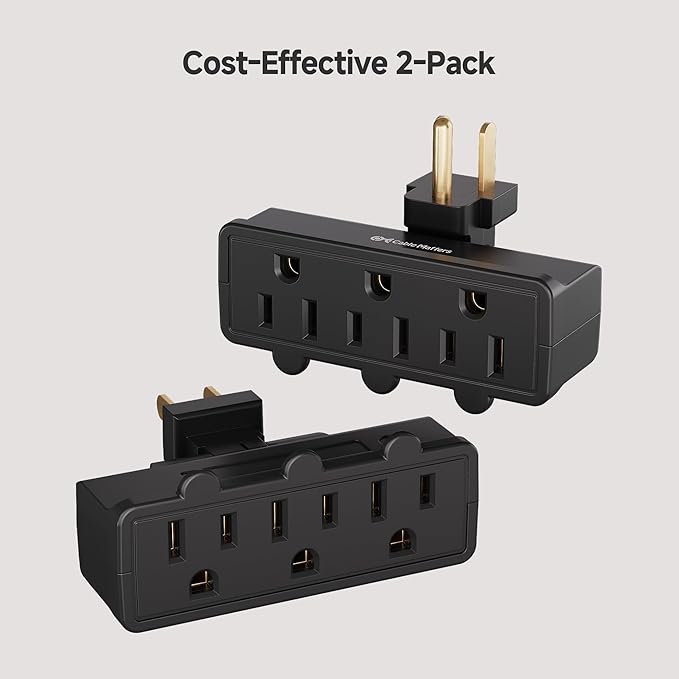 [ETL Listed] Cable Matters 2-Pack 3-Outlet Grounded 180 Degree Swivel Wall Tap, 3 Plug Wall Adapter, Multi-Plug Outlets, Black