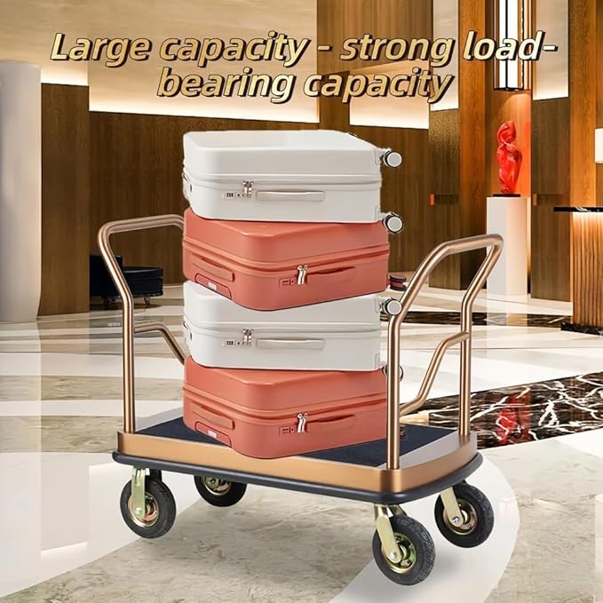 Stainless Steel Hotel Luggage Cart, Silent Wheels Airport Luggage Trolley with Carpeted Base