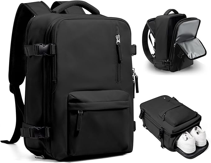 WONHOX Travel Backpack Women,Carry On Backpack Flight Approved 18x14x8 inches Bag Spirit Airlines Personal ltem,College Sports Hiking Rucksack Waterproof Casual Daypack Laptop Blackpack Men,Black