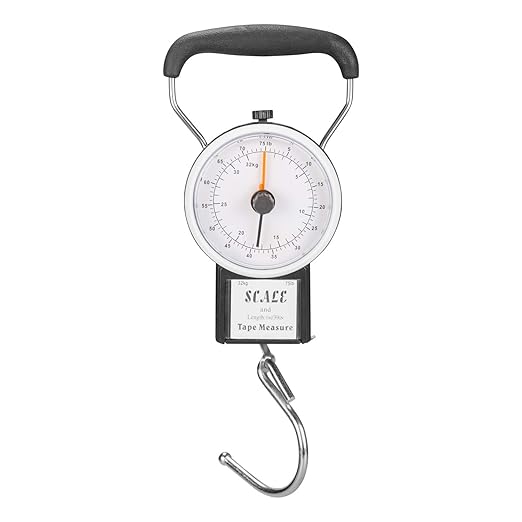 Manual Luggage Suitcase Scale with Built-in Tape Measure Weighs Bags to 75lbs.- Up to 39" Long - Black-One Size