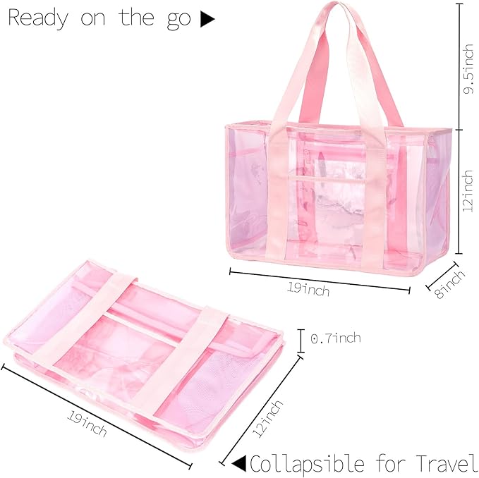 Fammart Iridescent Clear Beach Bag for Women, Jelly Tote Bag Waterproof Sandproof Pool Bag Cruise Vacation Essentials