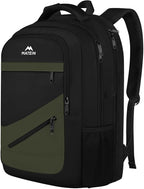 MATEIN 17 Inch Laptop Backpack for Work, Airline Approved Carry On Travel Backpack with Anti Theft Pocket and Luggage Strap, Water Resistant College Computer Daypack Gifts for Men Women, Black Green