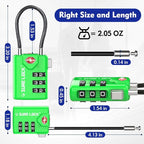 SURE LOCK TSA Approved Combination Luggage Locks with Open Alert Indicator – Durable Zinc Alloy Cable Travel Locks with Large Easy-Read Dials for Suitcases, Backpacks & Gym Bags （Green 2 Pack
