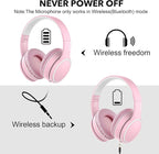 B10 Wireless Over-Ear Headphones, Lightweight Folding Stereo Bass Bluetooth Headset with Mic, 50H Playtime, Volume Control, Bluetooth 5.3 Headphones for iPad/Travel/Tablet/PC (Pink)