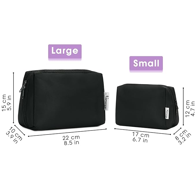 Narwey Travel Cosmetic Bag Organizer Toiletry Bag Make Up Bags with Compartments for Women Girls (Large, Black)