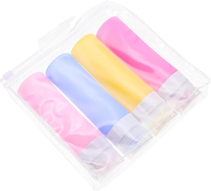 Silicone Travel Bottles 4pcs Refillable Lotion Dispenser Set Squeezable Toiletry Containers for Travel Bathroom Shampoo Conditioner Storage