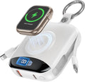 Portable Charger, 10000mAh 22.5W Fast Charging Power Bank with Built-in Cables, Travel Essentials Battery Pack with LED Display for iPhone, Portable iWatch Charger for 11/10/9/8/7/6/5/4/SE/Ultra White