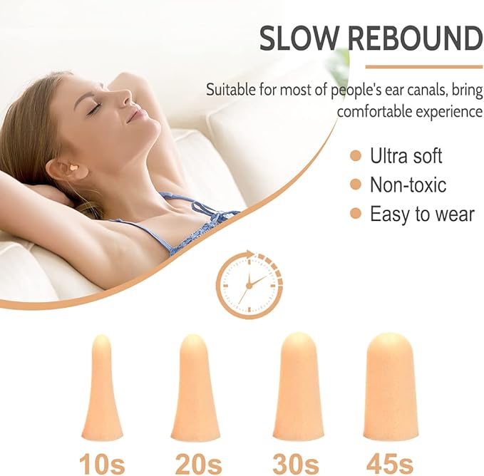 LYSIAN Ultra Soft Foam Ear Plugs for Sleeping Noise Cancelling - 38dB Noise Reduction Earplugs for Snoring, Work, Shooting (Beige Color)