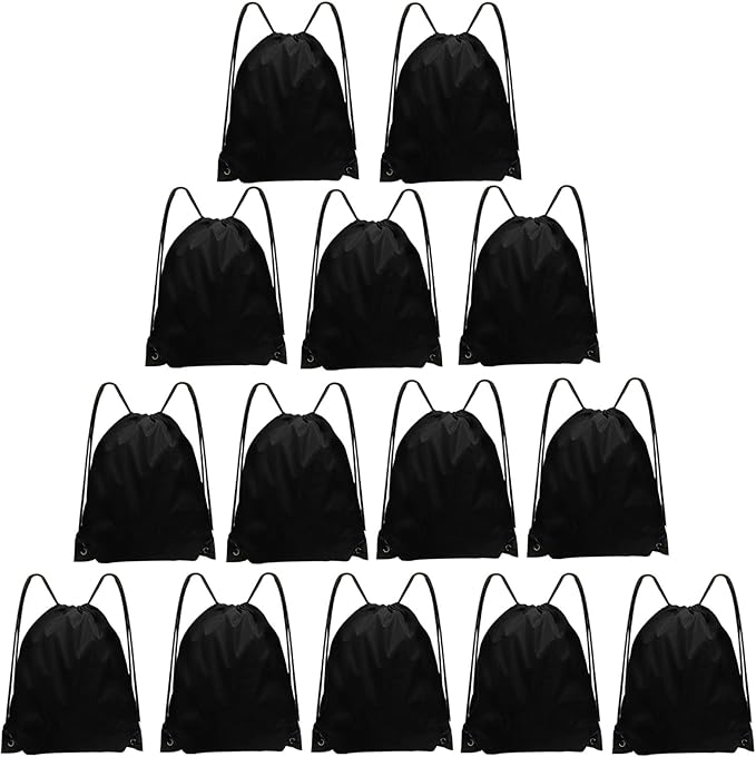 Grneric Drawstring Bags Bulk 14 Pcs Drawstring Backpack Bulk Cinch Bag Sackpack for Men Women Gym (Black)