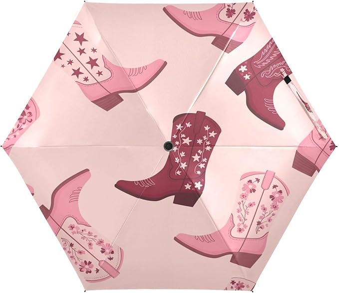 Cowboy Boots Pattern Umbrellas for Rain Windproof Small Folding Compact Mini Travel Umbrella for Purse Lightweight Portable Pocket for Women