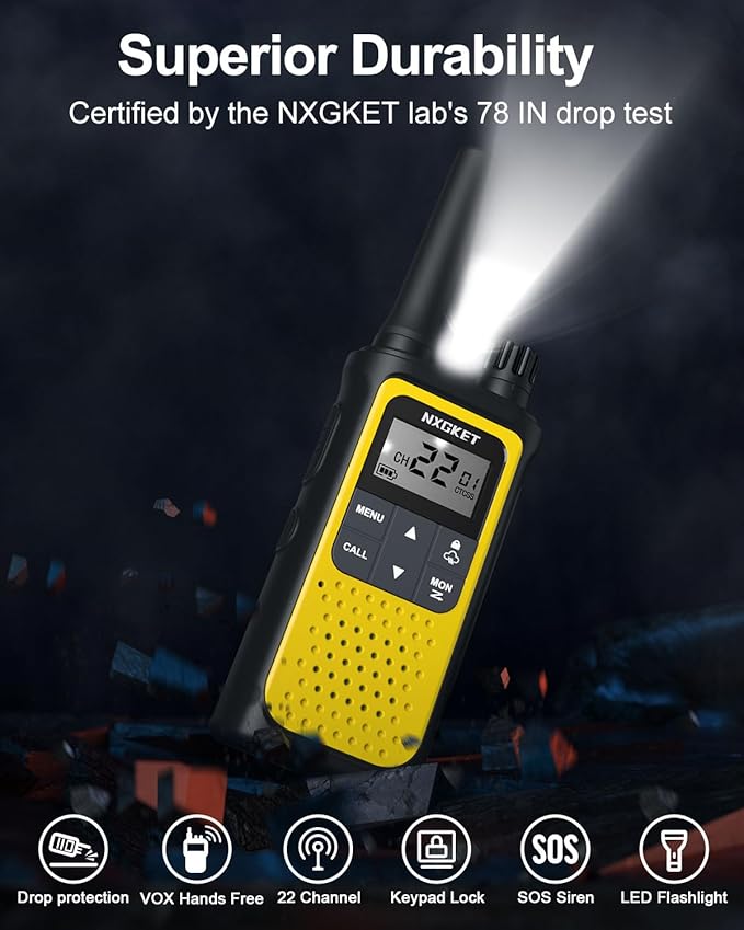 NXGKET Walkie Talkies for Adults Long Rang NOAA Weather Alerts, Rechargeable Walkie Talkies 2 Way Radio 22 FRS Channel with 1800mAh Li-ion Battery USB-C Cable Outdoor Cruises Camping, 4 Pack