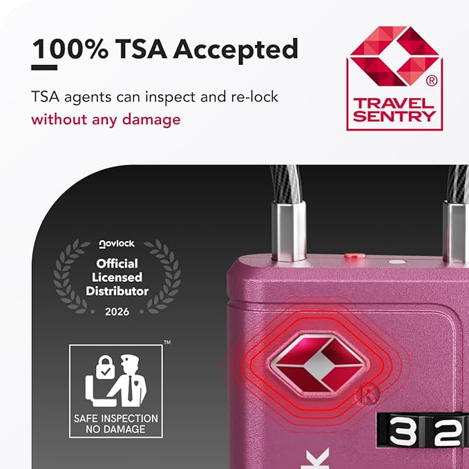 Luggage Locks TSA Approved with Inspection Indicator and Resettable 4-Digit, Easy-to-Read Combination, TSA Locks for Luggage, Suitcases, Backpacks & Travel Bags, Purple, 2-Pack