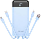 charmast 10000mAh Portable Charger with Built-in Cables, 6 Outputs & 3 Inputs Power Bank, Compact Travel Essential Battery Pack for iPhone 16/15, Samsung S25/S24, Google Pixel, iPad, AirPods & More