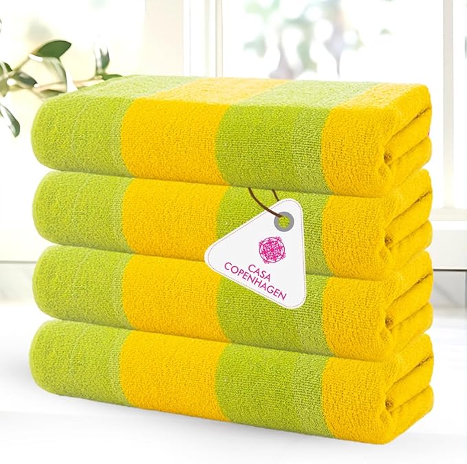 CASA COPENHAGEN Malibu 4Pcs 100% Egyptian Cotton Beach Towels Gift Set- Green, 30"X60", 4 Beach Bath Towels Set (Box Pack,Gift Ribbon Set for Women & Men)