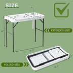 Folding Fish Cleaning Table with Sink, Portable Camping Sink Table with Measure Mark, Drainage Hose and Knife Groove, Outdoor Fish Fillet Cleaning Station for Picnic Fishing, White