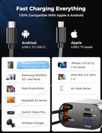 SUPERONE 【Upgraded】 Retractable Car Charger 4 in 1, Fast Car Phone Charger with Cord 2.6ft, USB C and Apple Car Charger Adapter, Compatible with iPhone 17/16/15/15 Pro Max/14/13/12/11, Galaxy, Pixel